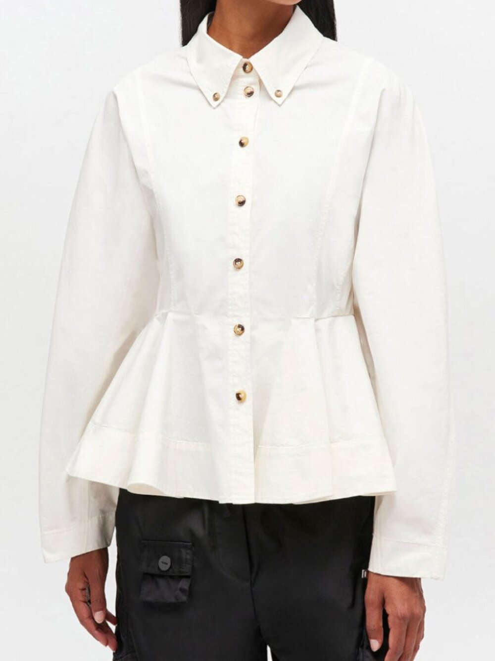 GANNI Ivory Peplum Shirt (Egret) - Size 36 FLAW